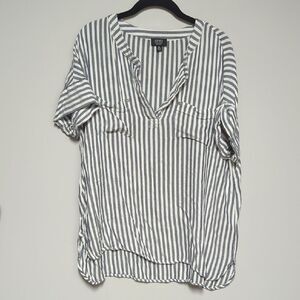 Jones New York Gray and White Striped Button Down Shirt